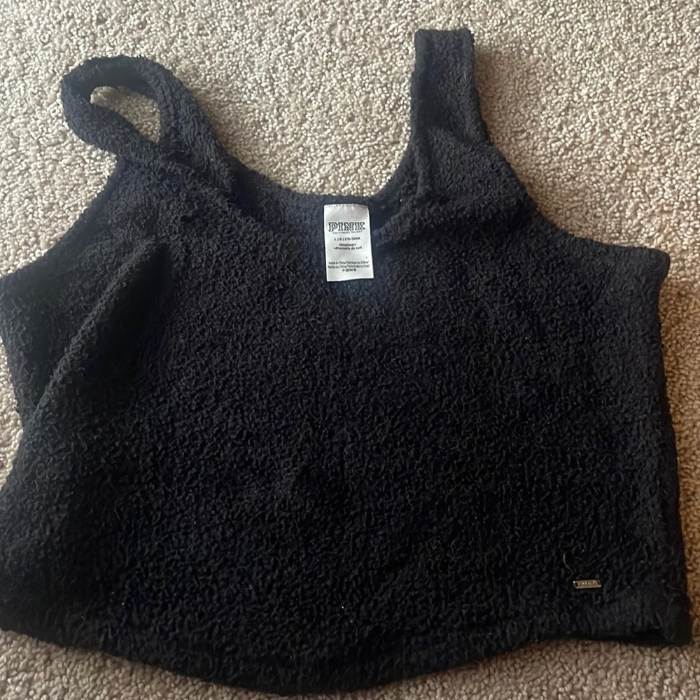 Black fuzzy halter pajama tank - Pink (VS) brand, size L